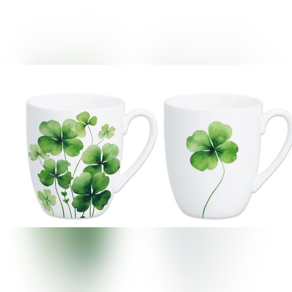 Elegant Green Clover Mug Pair